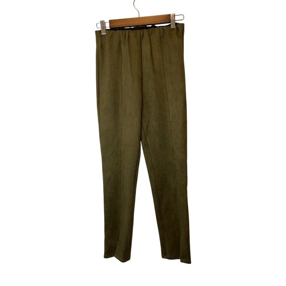 Avenues Filles Olive Green High-Waisted Pull-On  Suede Pants Women size M Medium - Picture 2 of 12